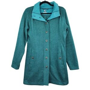 KUHL Long Alpaca Fleece Jacket Teal Green Button Up Women's Medium